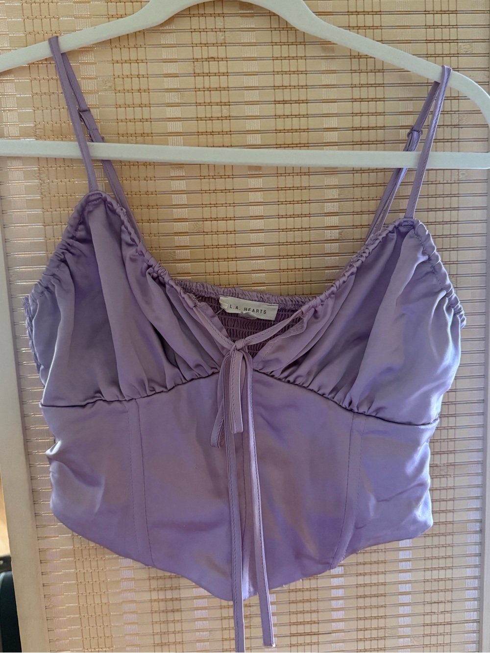 La Hearts Lavender Satin Cami Crop Tank